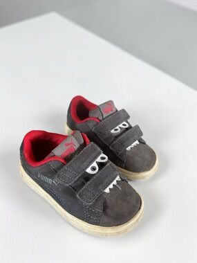 Puma Monster Toddler Sneakers Size 6 Gray Red Hook Loop Shoes
